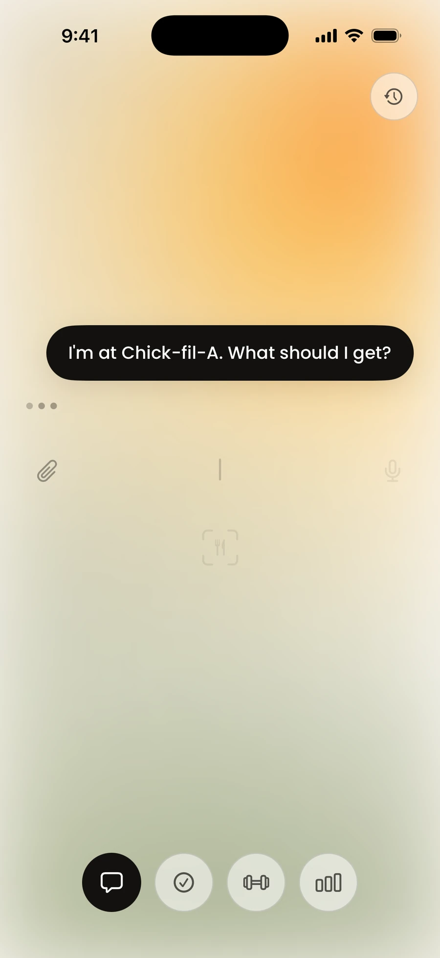 MyPlan chat: asking what to get at Chick-fil-A while the coach replies